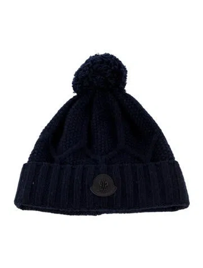 Pre-owned Moncler Virgin Wool Pom Pom Beanie In Blue