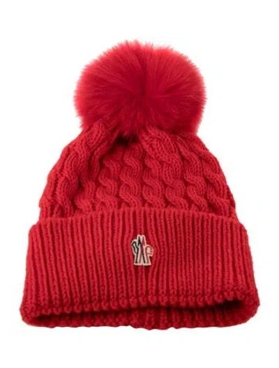 Pre-owned Moncler Virgin Wool Pom Pom Beanie W/tags In Red