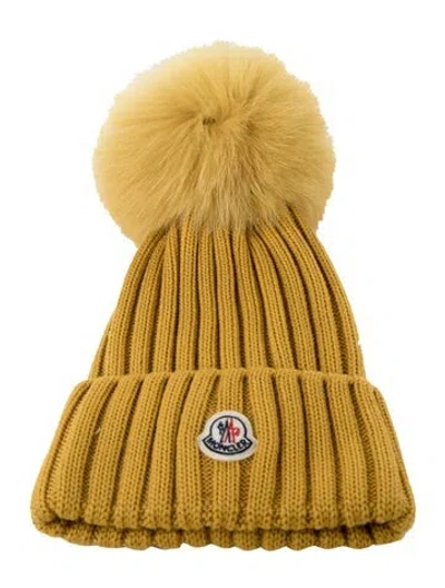 Pre-owned Moncler Virgin Wool Pom Pom Beanie  W/tags In Yellow