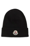 Moncler Virgin Wool Rib Beanie In Black