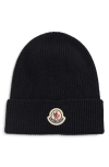 Moncler Virgin Wool Rib Beanie In Black