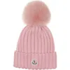 Moncler Virgin Wool Rib Beanie With Faux Fur Pompom