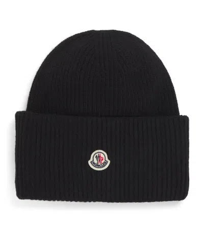 Moncler Wool Ribbed Beanie In Black