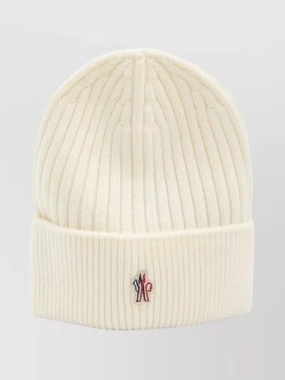 Moncler Virgin Wool Ribbed Beanie Folded Cuff In Neutral