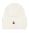 Moncler Virgin Wool Ribbed Beanie In White