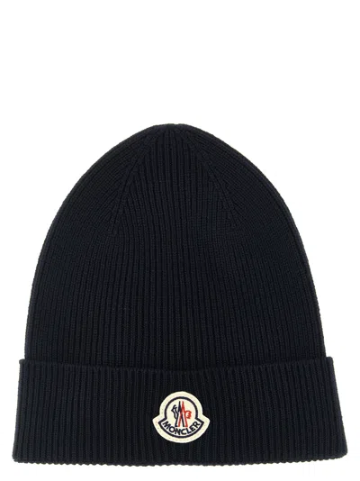 Moncler Virgin Wool Ribbed Knit Beanie In Navy