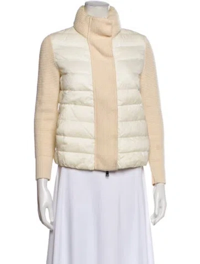 Pre-owned Moncler Virgin Wool Striped Faux Fur Jacket In Neutral