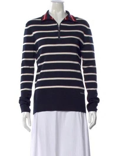 Pre-owned Moncler Virgin Wool Striped Polo In Blue