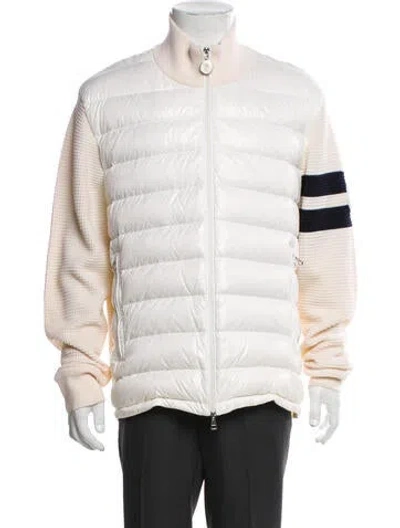 Pre-owned Moncler Virgin Wool Striped Puffer Coat In White