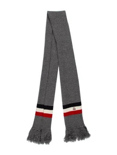 Pre-owned Moncler Virgin Wool Striped Scarf In Gray