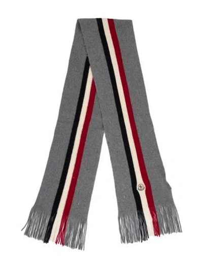 Pre-owned Moncler Virgin Wool Striped Scarf In Gray