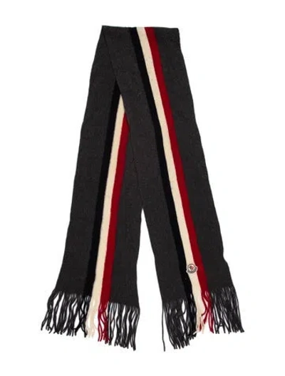 Pre-owned Moncler Virgin Wool Striped Scarf In Grey