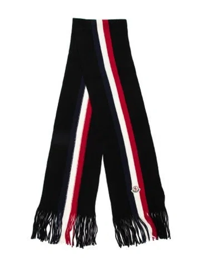 Pre-owned Moncler Virgin Wool Striped Scarf W/ Tags In Black/blue/neutrals