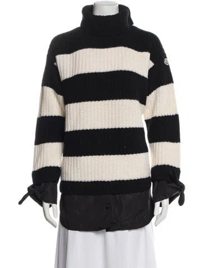 Pre-owned Moncler Virgin Wool Striped Sweater In Black