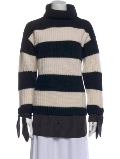 Pre-owned Moncler Virgin Wool Striped Sweater In Black