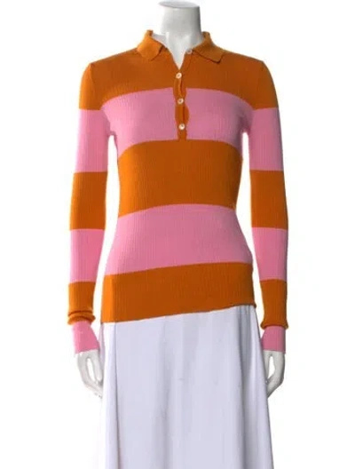 Pre-owned Moncler Virgin Wool Striped Sweater In Orange