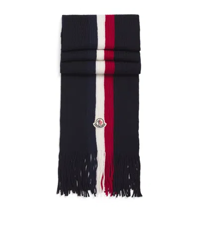 Moncler Virgin Wool Tricolour Scarf In Blue