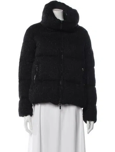 Pre-owned Moncler Virgin Wool Tweed Pattern Down Jacket In Black