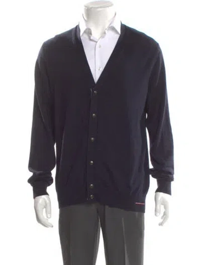 Pre-owned Moncler Virgin Wool V-neck Cardigan In Blue