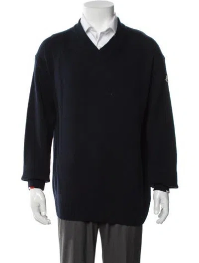 Pre-owned Moncler Virgin Wool V-neck Cardigan In Blue
