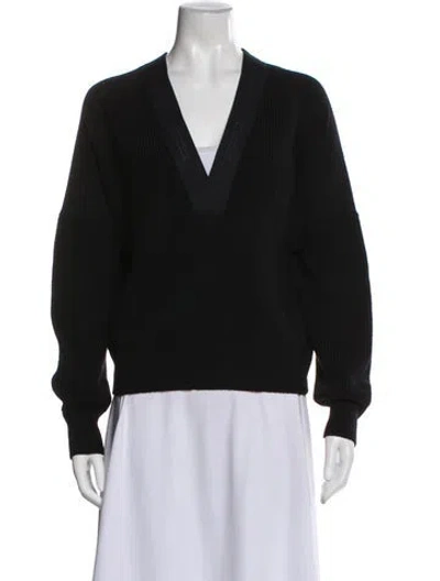 Pre-owned Moncler Virgin Wool V-neck Sweater In Black