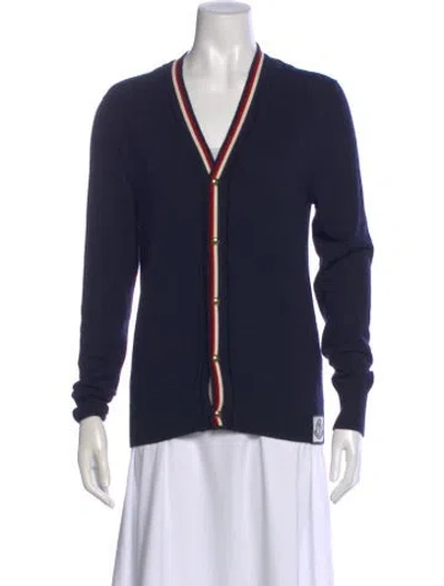 Pre-owned Moncler Virgin Wool V-neck Sweater In Blue