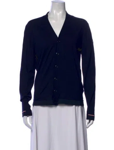 Pre-owned Moncler Virgin Wool V-neck Sweater In Blue