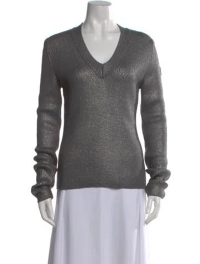 Pre-owned Moncler Virgin Wool V-neck Sweater In Gray