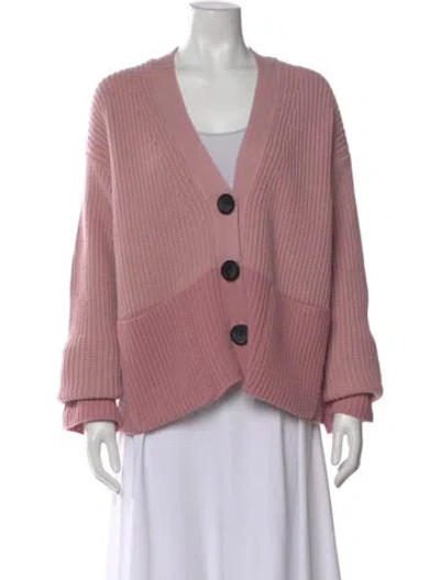 Pre-owned Moncler Virgin Wool V-neck Sweater In Pink