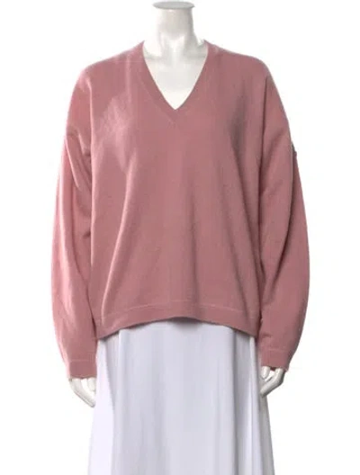 Pre-owned Moncler Virgin Wool V-neck Sweater In Pink
