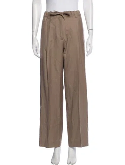 Pre-owned Moncler Virgin Wool Wide Leg Pants In Neutrals