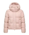 Moncler Virieu Bouclé Hooded Short Down Jacket In Pink