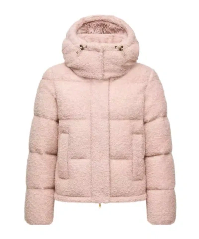 Moncler Virieu Bouclé Hooded Short Down Jacket In Pink