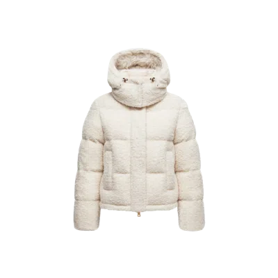 Moncler Virieu Bouclé Hooded Short Down Jacket, Women, White, Size: 2 In Animal Print