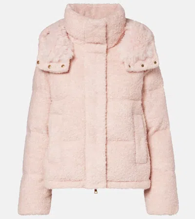 Moncler Virieu Hooded Bouclé Down Jacket In Pink