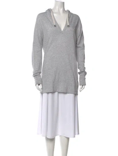 Pre-owned Moncler V-neck Long Sleeve Hoodie In Gray