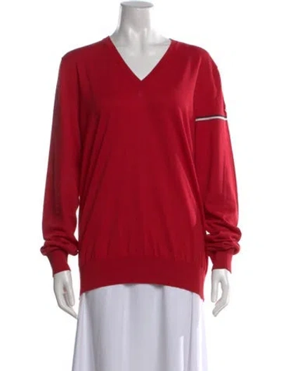 Pre-owned Moncler V-neck Long Sleeve Top In Red