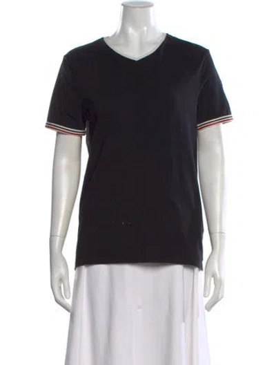 Pre-owned Moncler V-neck Short Sleeve T-shirt In Black