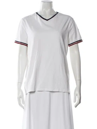 Pre-owned Moncler V-neck Short Sleeve T-shirt In White