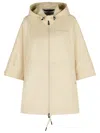 Moncler 'vorassay' Nylon Cape Featuring Drawstring Waist In Beige