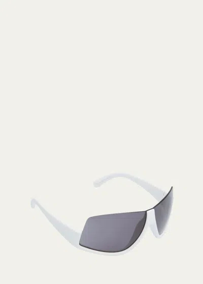 Moncler Vyzer Semi-rimmed Acetate & Plastic Shield Sunglasses In Shiny White Smoke