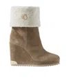 Moncler W Short Shearling-lined Suede Wedge Ankle Boots In Brown