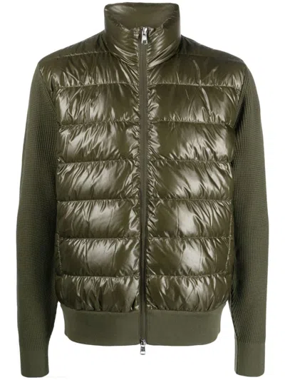 Moncler Waffle-effect Wool Padded Jacket In Green