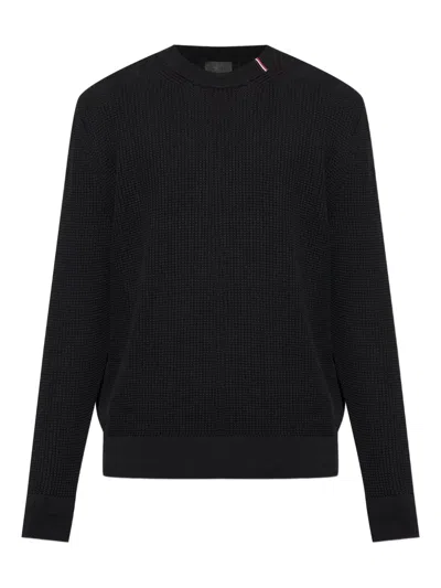 Moncler Waffle-knit Crew-neck Sweater In Black