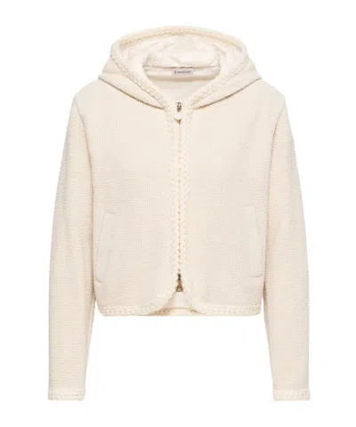 Moncler Waffle Knit Zip-up Hoodie In Neutral