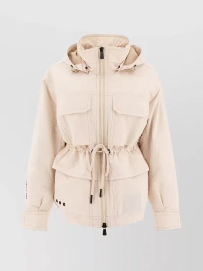 Moncler Waist Drawstring Cuffs Pockets Hooded Jackets In Neutral