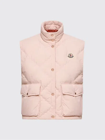 Moncler Biois High Collar Quilted Vest Pockets In Pink