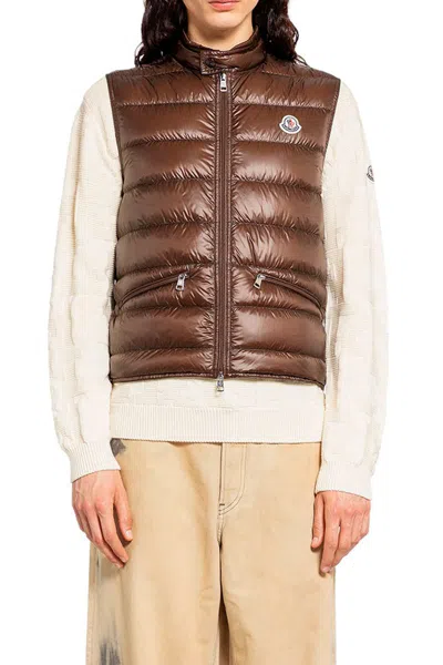 Moncler Waistcoats In Brown