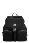 Moncler Black Leather-trimmed Backpack With Multiple Zip Pockets In Black