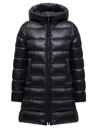 Moncler Water-repellent Down Puffer Coat With Adjustable Hood And Elastic Cuffs In Nero